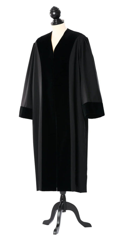 German commercial judge's robe, front view with velvet lapels and sleeve trim