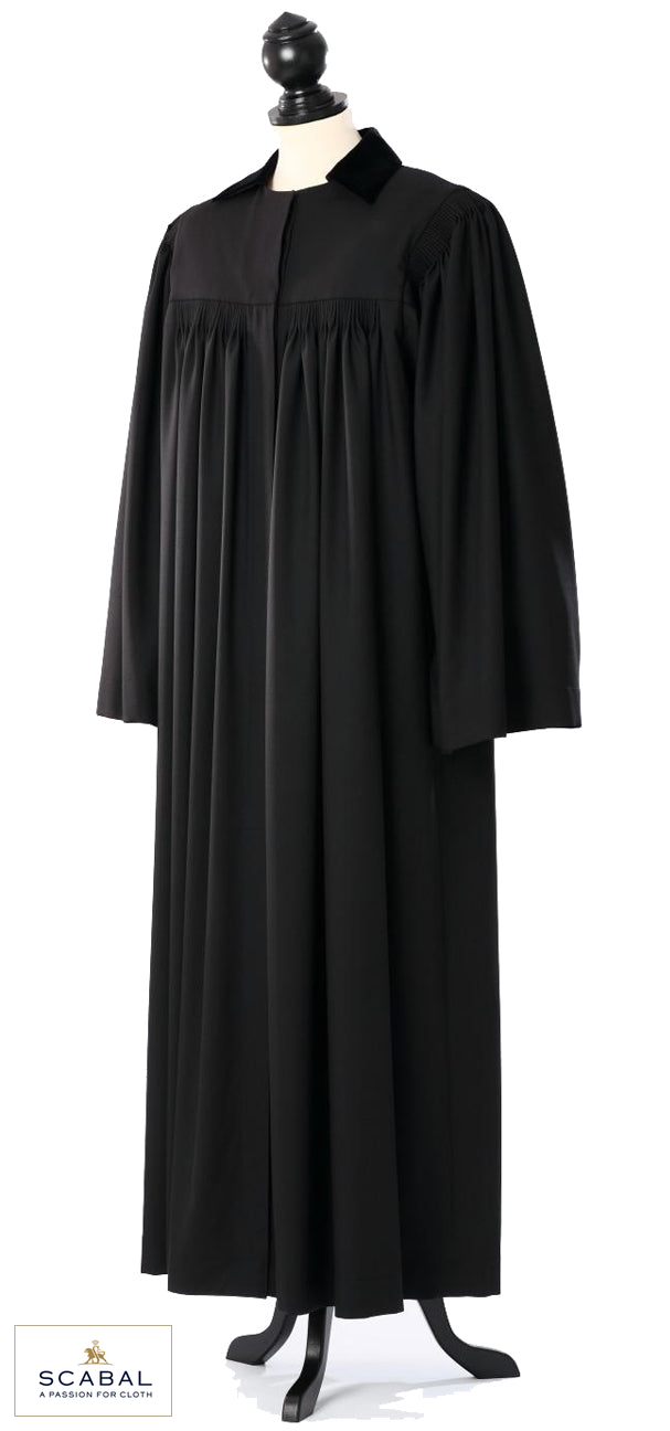 Saxon Clergy Robe — Capri Cool Wool — original photograph with fabric house mark