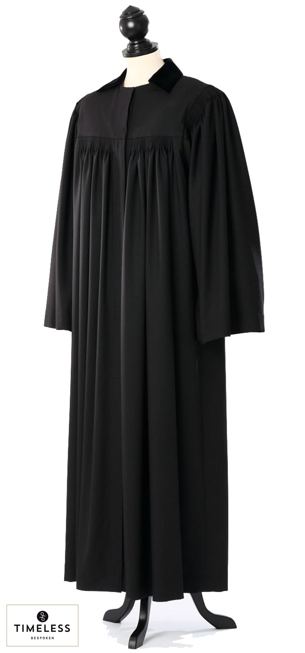 Saxon Clergy Robe — Silver Wool / Gold Silk — original photograph with fabric house mark