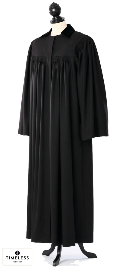Saxon Clergy Robe — Silver Wool / Gold Silk — original photograph with fabric house mark