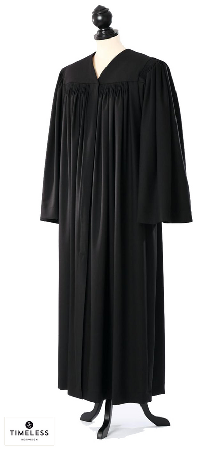 Free Church Clergy Robe — Silver Wool / Gold Silk — original photograph with fabric house mark