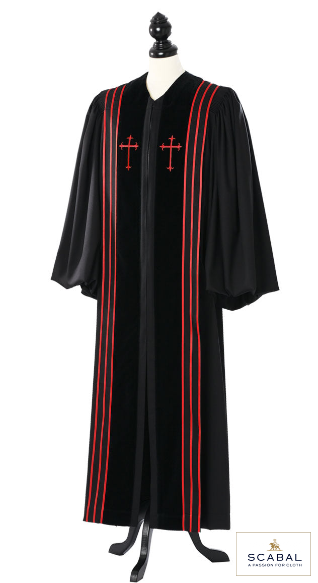 Bishop Clergy Robe – Capri Cool Wool – original photograph with fabric logo