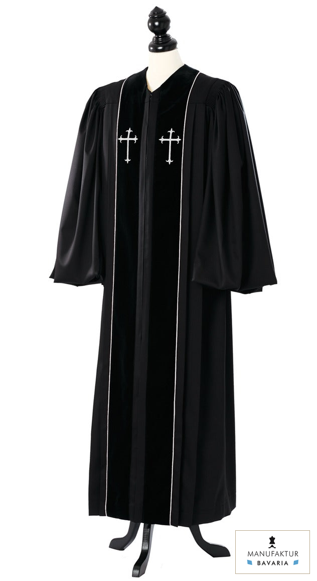 Custom John Wesley Clergy Robe – Royal Regalia – original photograph with fabric logo