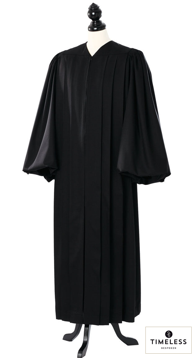 Geneva Clergy Robe – Silver Wool / Gold Silk – original photograph with fabric logo