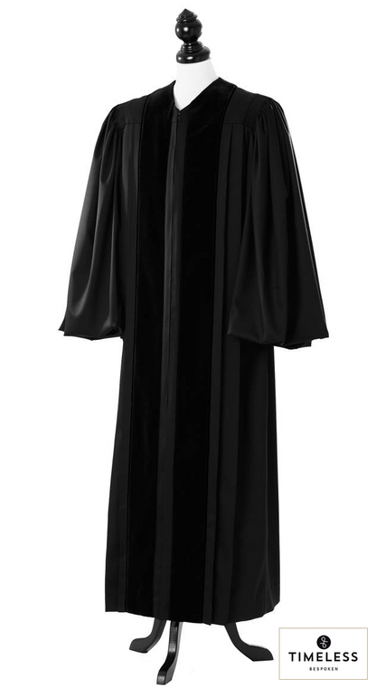 John Wesley Clergy Robe – Silver Wool / Gold Silk – original photograph with fabric logo