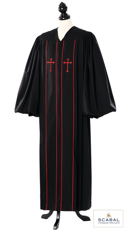 Clerical Pulpit Robe – Capri Cool Wool – original photograph with fabric logo