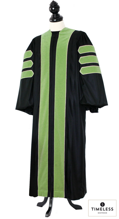 Sociology Doctoral Gown – Silver Wool / Gold Silk – original photograph with fabric logo