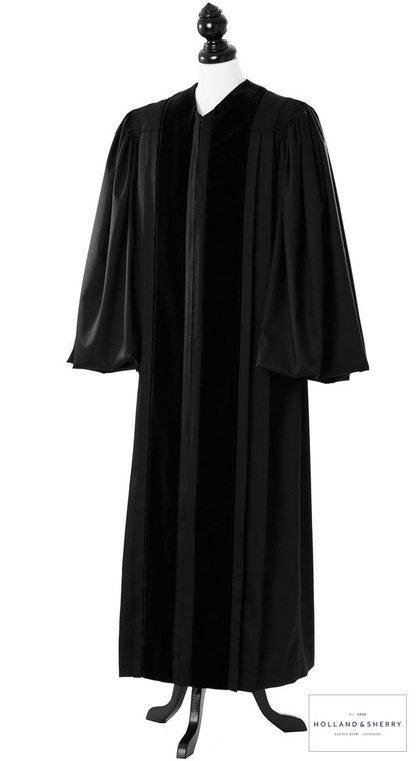 Front Velvet Geneva Clergy Robe – Royal Mile – original photograph with fabric logo