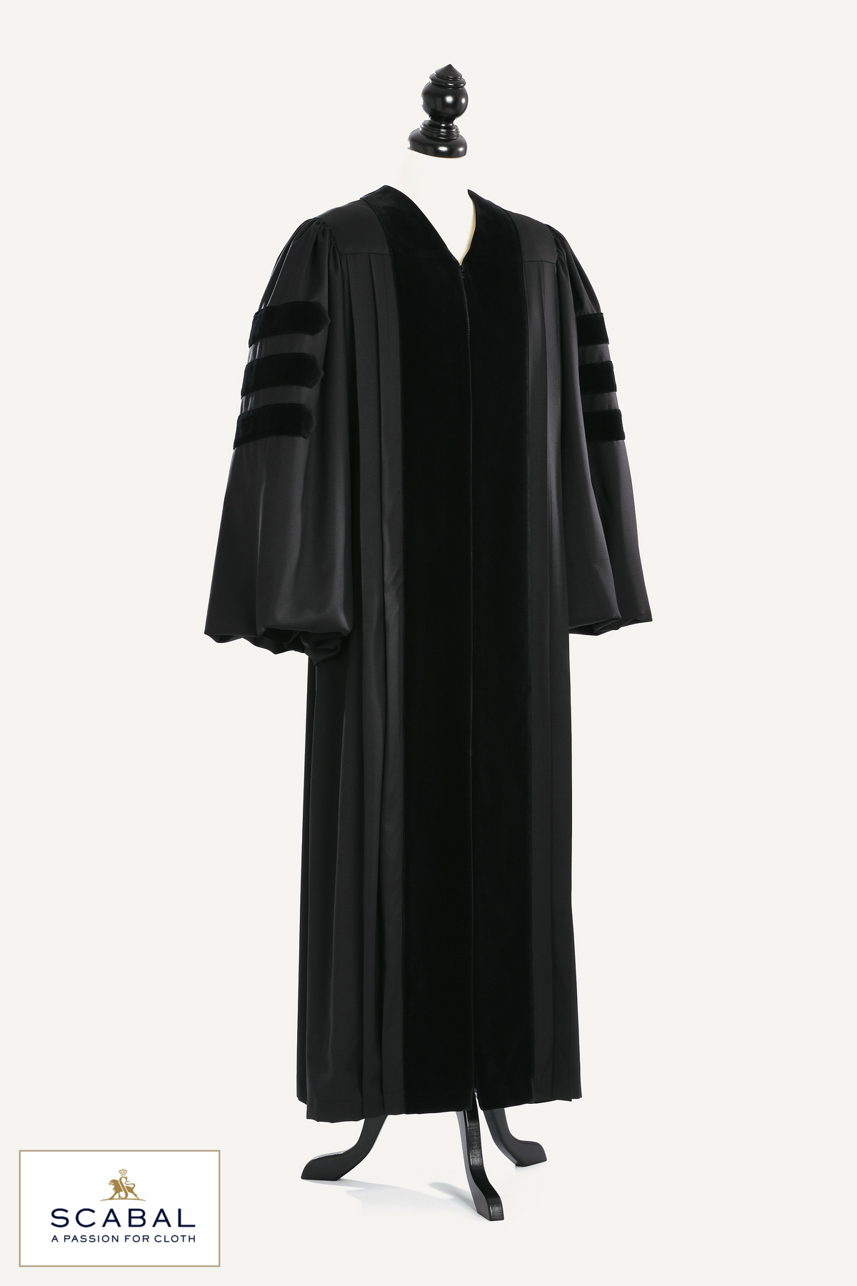 Doctoral Pulpit Robe — Capri Cool Wool — studio photograph with fabric house mark