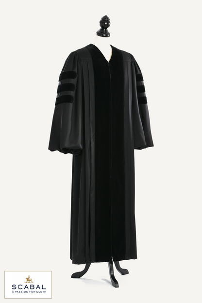 Doctoral Pulpit Robe — Capri Cool Wool — studio photograph with fabric house mark