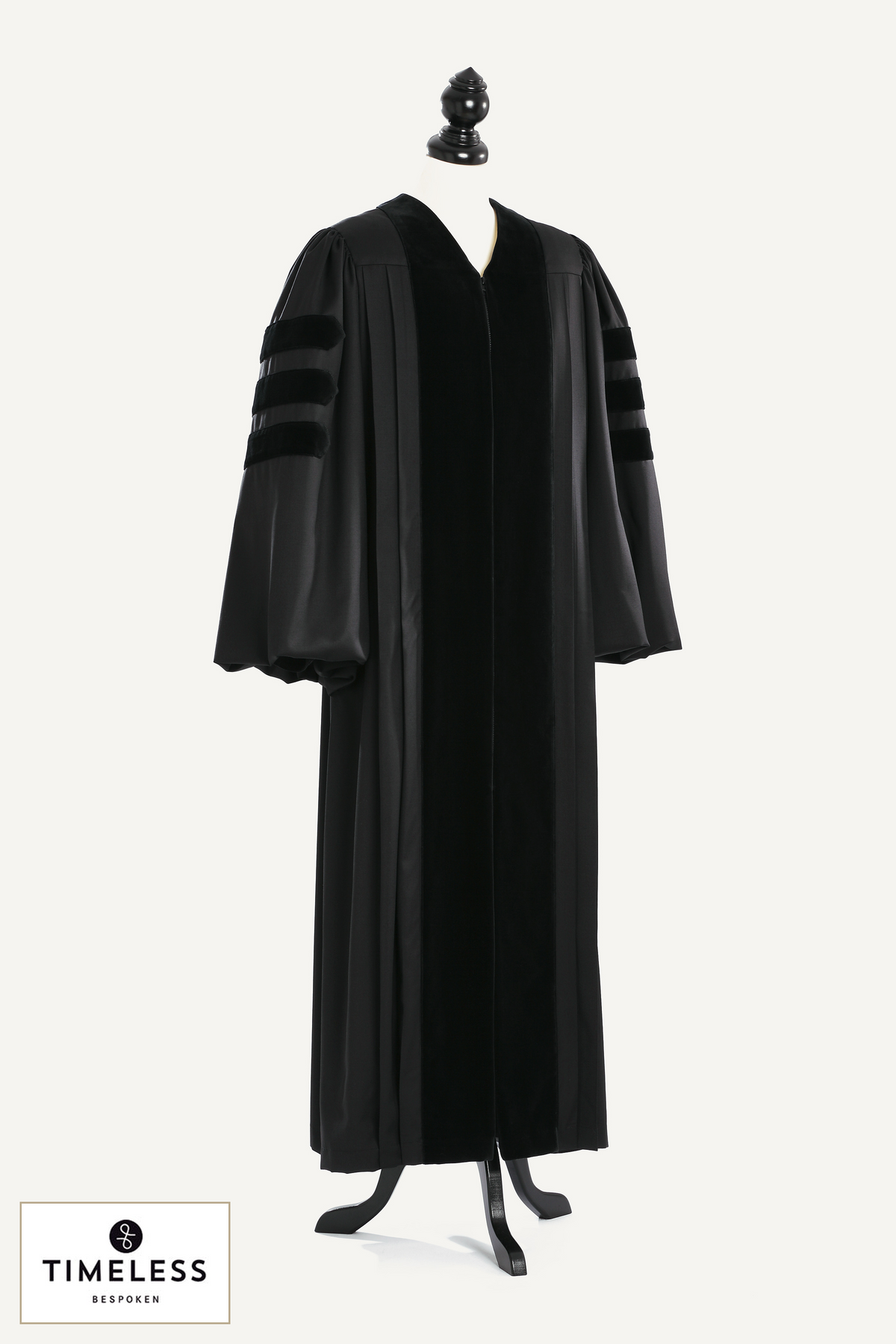 Doctoral Pulpit Robe — Silver Wool / Gold Silk — studio photograph with fabric house mark