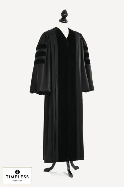 Doctoral Pulpit Robe — Silver Wool / Gold Silk — studio photograph with fabric house mark