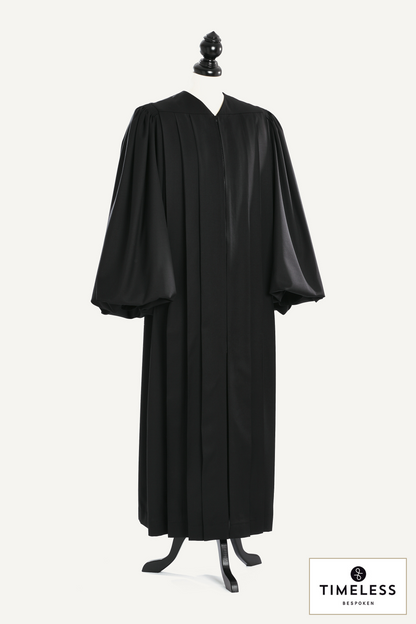 Magisterial US Judge Robe — Silver Wool / Gold Silk — studio photograph with fabric house mark