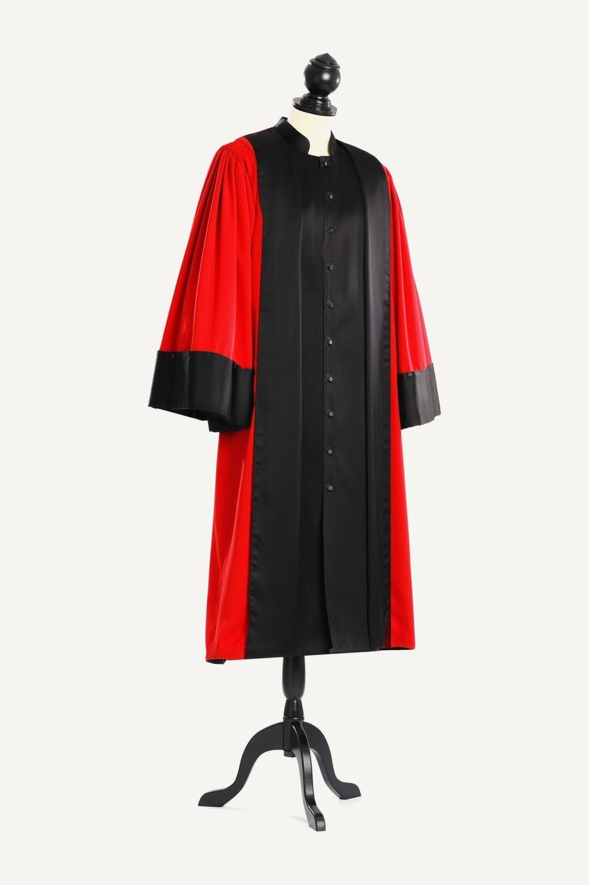 Judicial robe France, red and black, front view