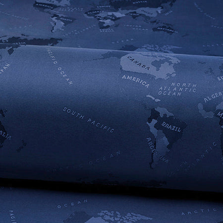 Jacquard lining with world map in navy