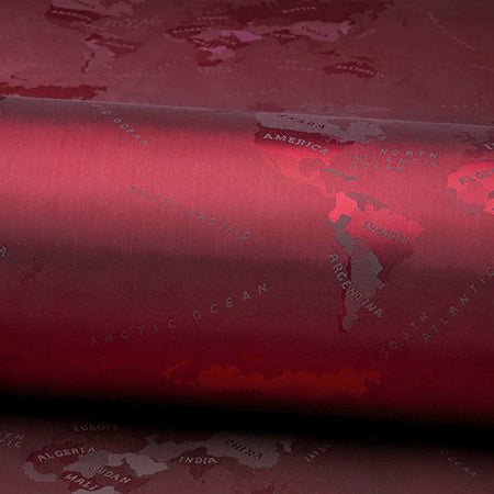 Jacquard lining with world map in bordeaux