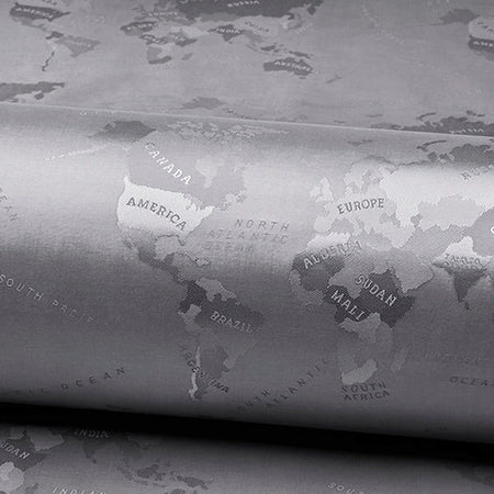 Jacquard lining with world map in silver