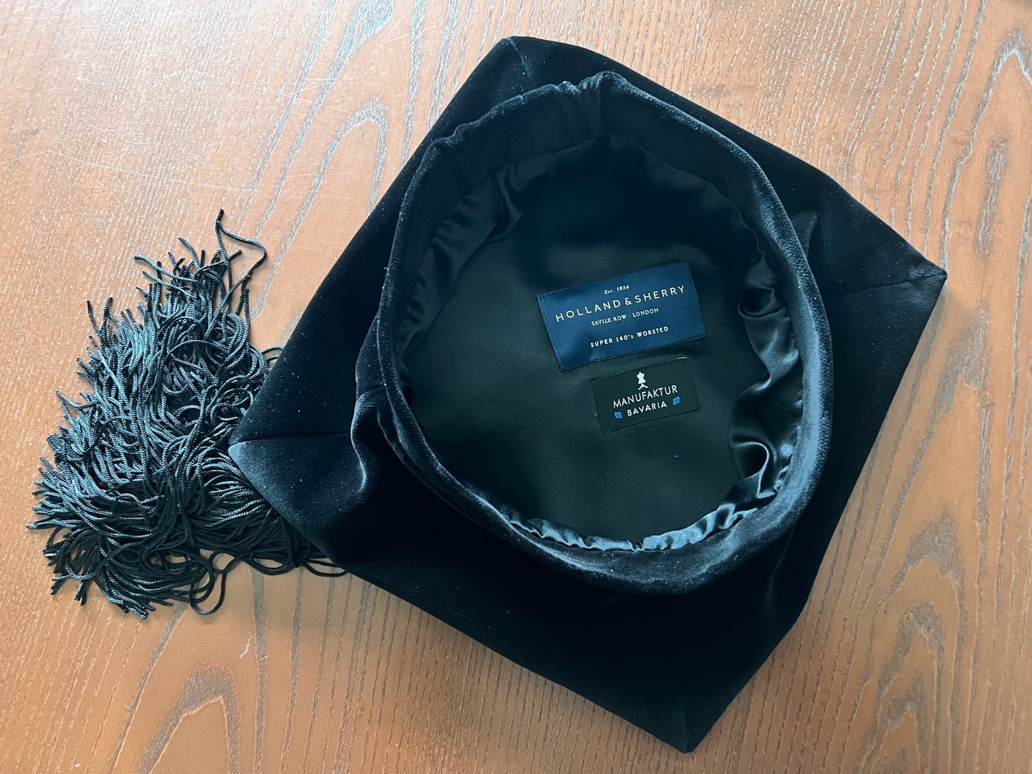 Velvet cap of the Harvard doctoral robe, lining in pure silk