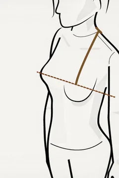 Side view, line from the neck-shoulder point straight down to the bust point