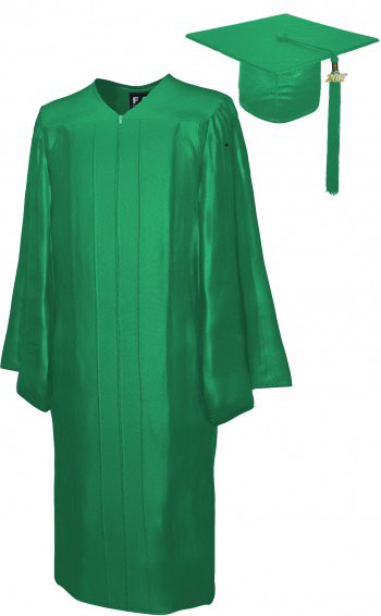 SHINY EMERALD GREEN CAP & GOWN HIGH SCHOOL GRADUATION SET