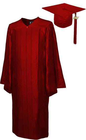 SHINY MAROON RED CAP & GOWN BACHELOR GRADUATION SET