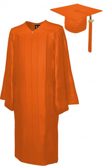 SHINY ORANGE CAP & GOWN HIGH SCHOOL GRADUATION SET