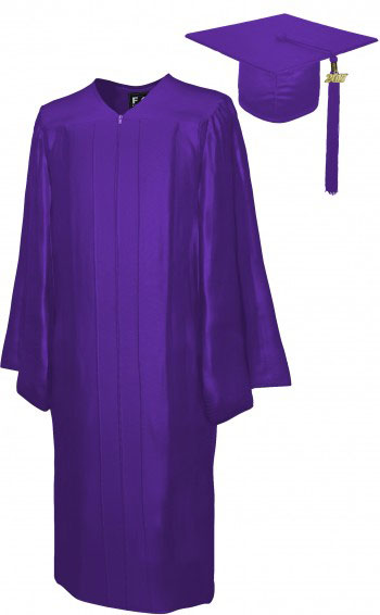 SHINY PURPLE CAP & GOWN MIDDLE SCHOOL JUNIOR HIGH GRADUATION SET