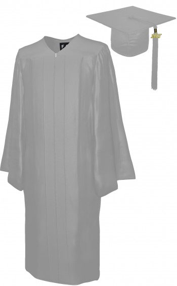 SHINY SILVER CAP & GOWN HIGH SCHOOL GRADUATION SET